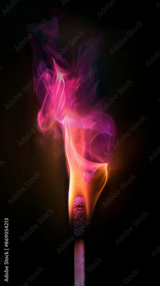 a match burning with an orange and pink flame on a black background. Generative ai a match burning with an orange and pink flame on a black background. Generative ai
