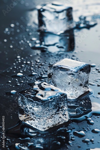 Ice cubes on a black surface.