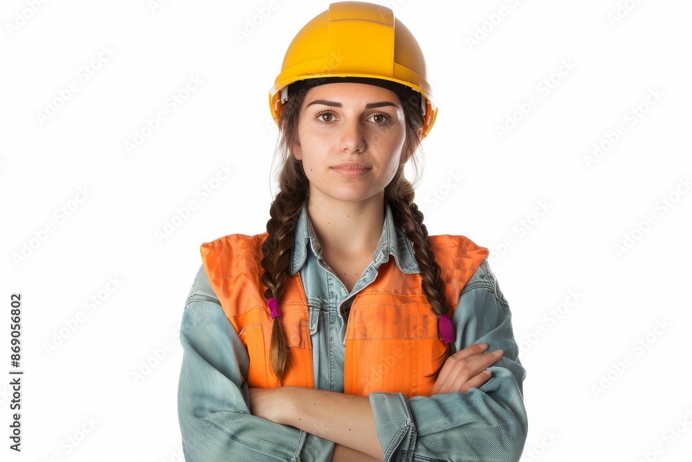 portrait of woman Engineer in hard hat on white background portrait of woman Engineer in hard hat on white background