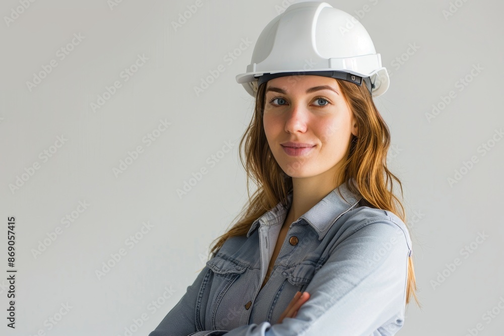 portrait of woman Engineer in hard hat on white background portrait of woman Engineer in hard hat on white background