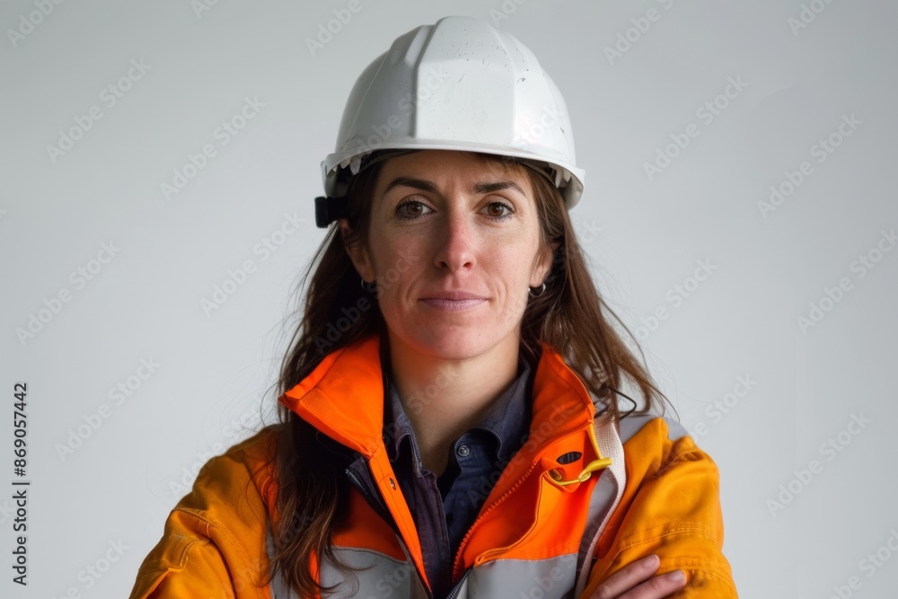 portrait of woman Engineer in hard hat on white background portrait of woman Engineer in hard hat on white background