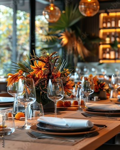 Business lunch meeting in a restaurant with autumnal menu and decor, Autumn Business, Seasonal dining experience for corporate clients