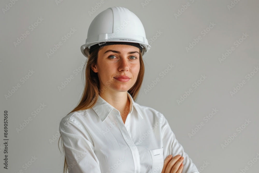 portrait of woman Engineer in hard hat on white background portrait of woman Engineer in hard hat on white background