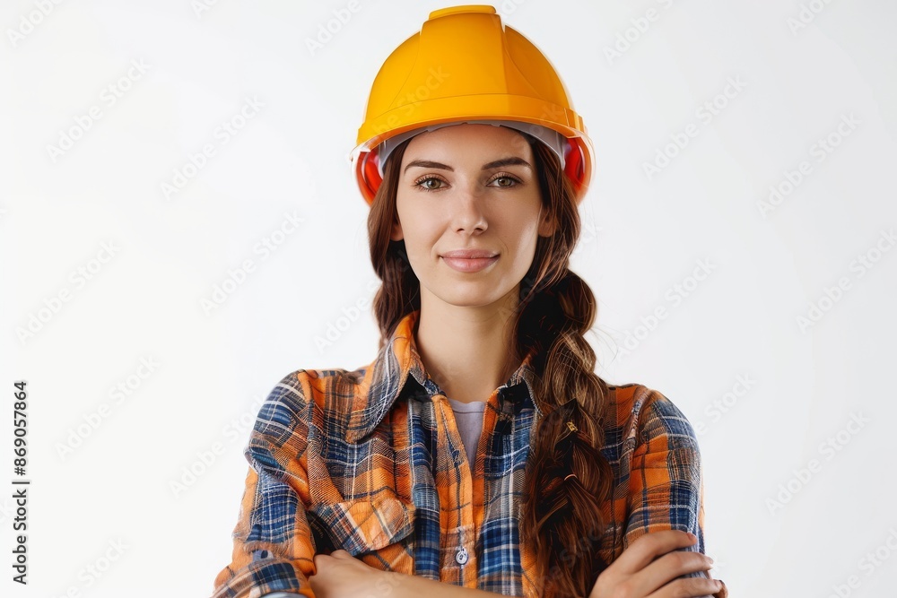 portrait of woman Engineer in hard hat on white background portrait of woman Engineer in hard hat on white background
