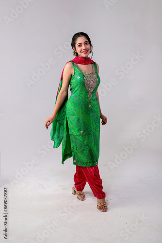 Smiling Elegant Model In Salwar Kameez Posing In Front Of The Camera