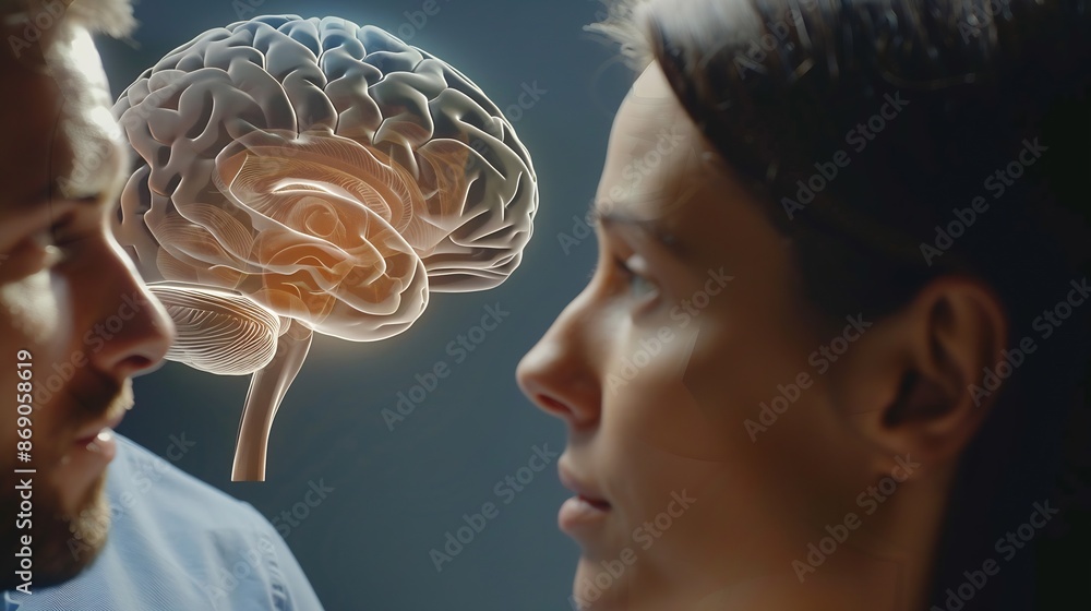 A man and a woman are looking at a medical image of a brain : Generative AI A man and a woman are looking at a medical image of a brain : Generative AI