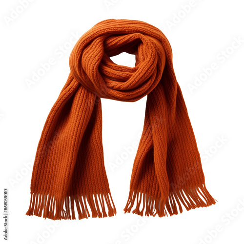 Bright Orange Knitted Scarf with Fringes photo