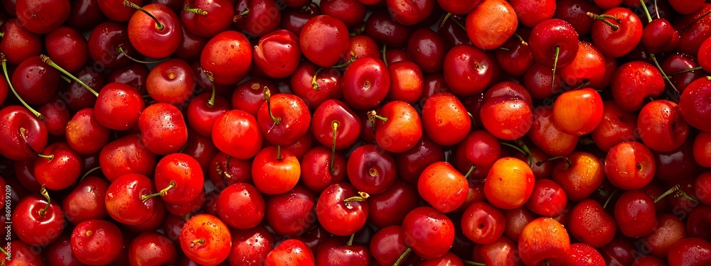 A close up of a bunch of red cherries. A close up of a bunch of red cherries.