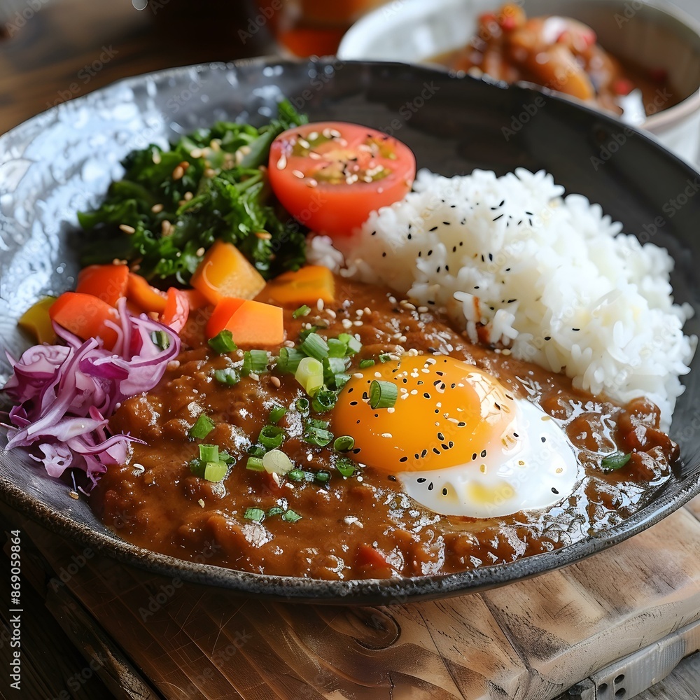 Japanese Curry Rice with Sunny Side Up Egg and Vegetables Japanese Curry Rice with Sunny Side Up Egg and Vegetables