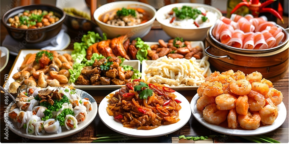 Delicious Chinese Cuisine Food Dishes On Table Delicious Chinese Cuisine Food Dishes On Table