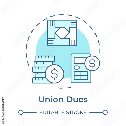 Union dues soft blue concept icon. Payment practice, salary. Financial profit, income. Round shape line illustration. Abstract idea. Graphic design. Easy to use in infographic, presentation