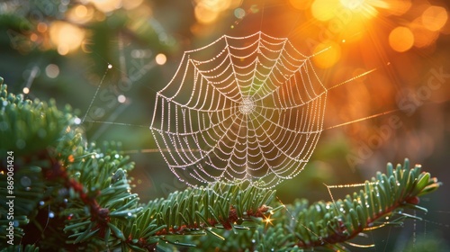 A spider web is on a tree branch