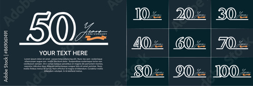 anniversary logotype set vector, silver line color for special day celebration