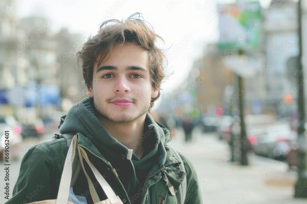 Fototapeta premium Portrait of Young man with grocery bag