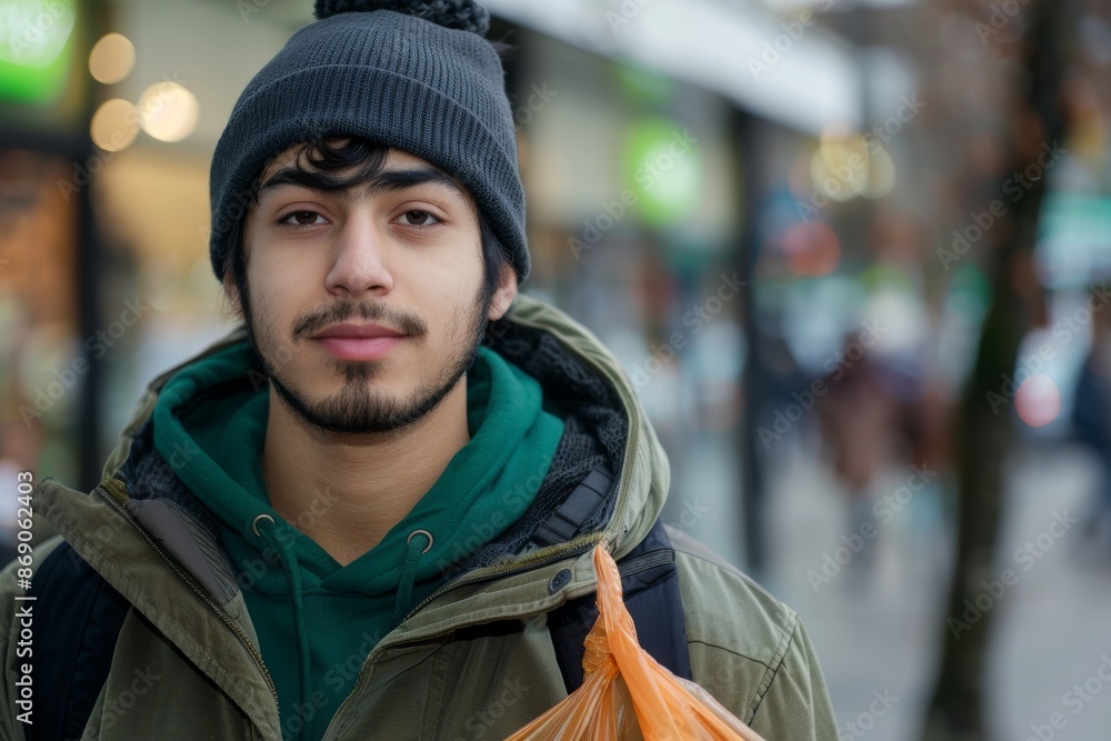 Portrait of Young man with grocery bag Portrait of Young man with grocery bag