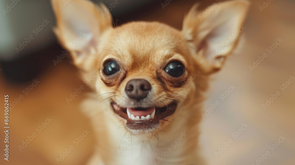 A small brown friendly chihuahua dog with big eyes and a big smile A small brown friendly chihuahua dog with big eyes and a big smile