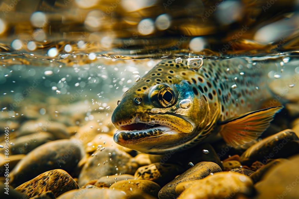 A brown trout is swimming in the water. A brown trout is swimming in the water.