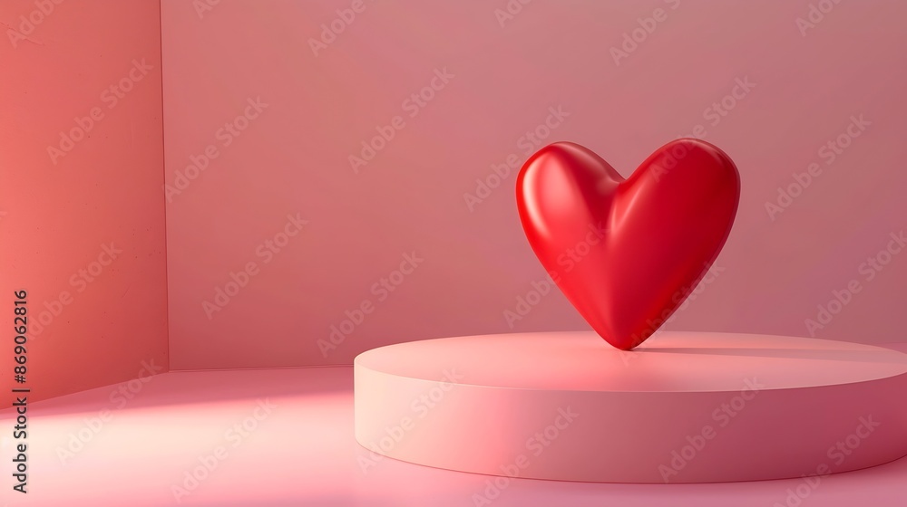 Pink empty podium with red heart over pastel background to show cosmetic products Minimal romantic backdrop with stand for branding and presentation on Valentines Day : Generative AI Pink empty podium with red heart over pastel background to show cosmetic products Minimal romantic backdrop with stand for branding and presentation on Valentines Day : Generative AI
