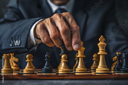 Wallpaper Mural Close-up of a businessman's hand arranging chess pieces., clean background, Photo stock style, clean background, no copyrighted logo, no letters Torontodigital.ca