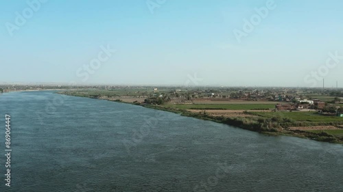 The Nile River, Drone footage of river Nile in Egypt photo