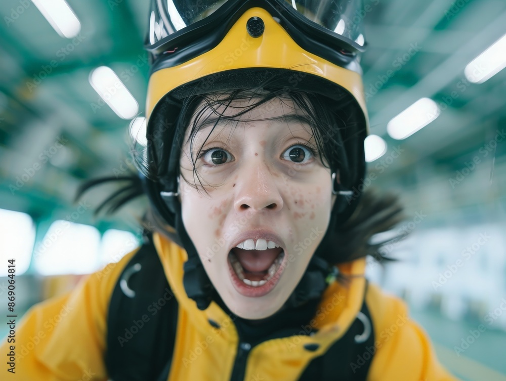 Embracing Fear and Excitement: Anxious Skydiver Preparing for the Plummet Embracing Fear and Excitement: Anxious Skydiver Preparing for the Plummet