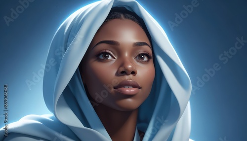 Portrait of a Black Woman in a Shawl, Looking Up, Depicting a Biblical Character