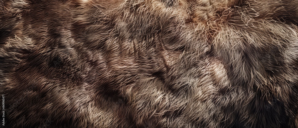 Panoramic close-up, high detail scan of bear skin material, Generative AI