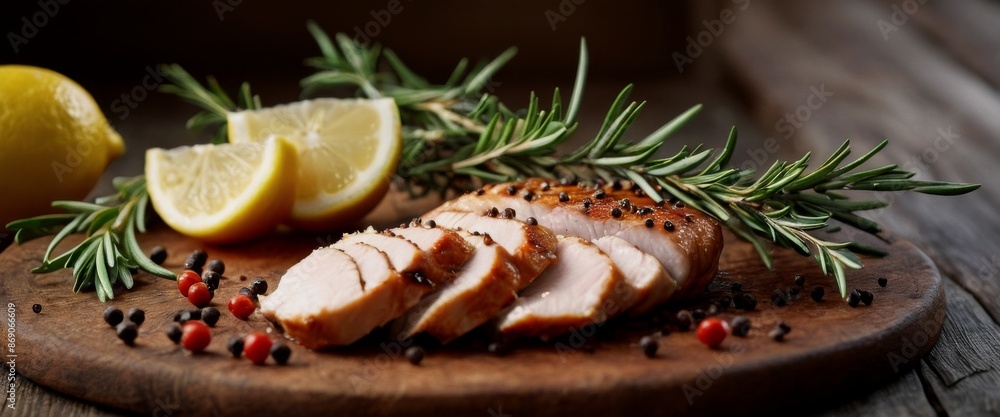 Sliced whole chicken Rustic Charm worn wooden board Sliced whole chicken Rustic Charm worn wooden board