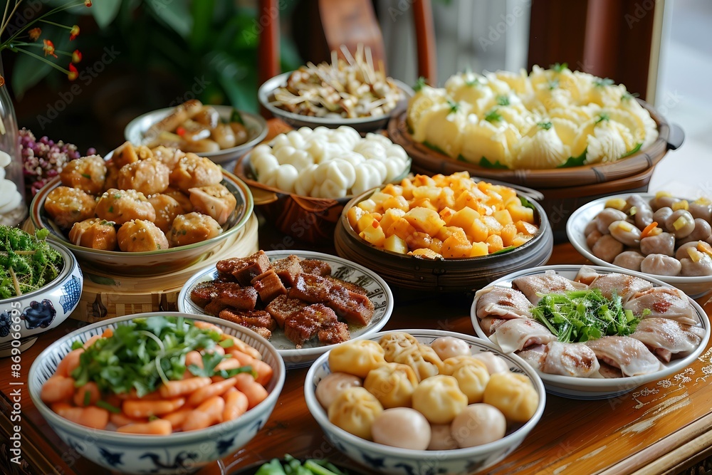 Chinese Cuisine Table with Variety of Dishes Chinese Cuisine Table with Variety of Dishes