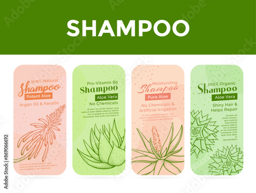 Shampoo natural vitamin moisturizing organic hair care cosmetic label design template vector flat