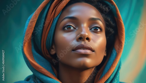 Portrait of a Black Woman in a Shawl, Looking Up, Depicting a Biblical Character