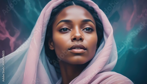 Portrait of a Black Woman in a Shawl, Looking Up, Depicting a Biblical Character