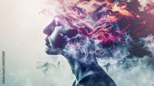 Dreamy Portrait with Abstract Smoke and Stars