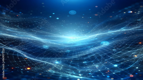 Blue abstract background with network grid and particles