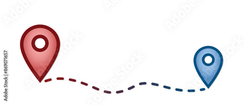 Path symbol with red and blue map markers.
