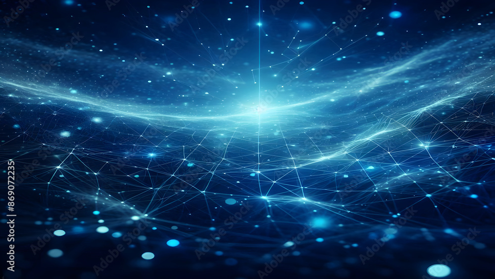 Blue abstract background with network grid and particles Blue abstract background with network grid and particles