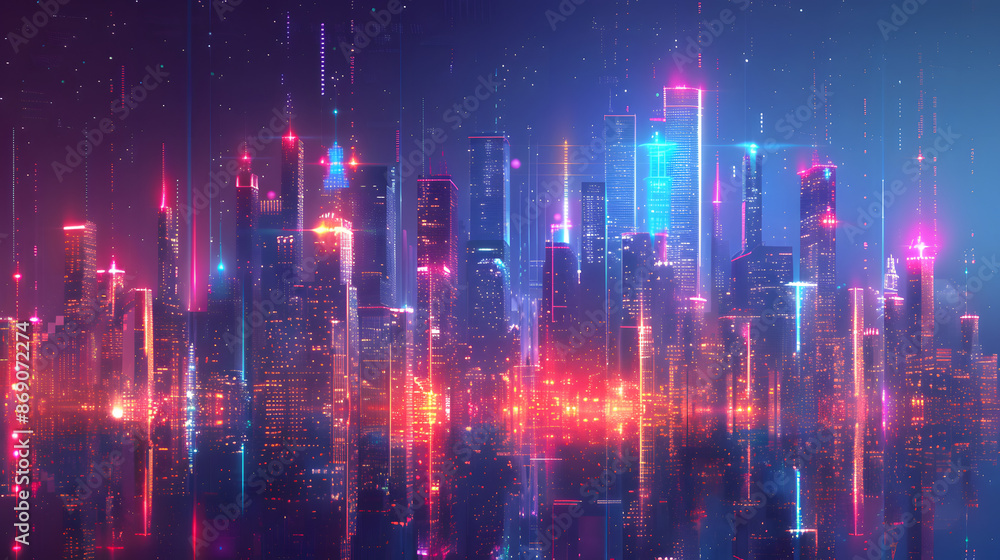 cityscape with space and neon light effect. Modern hi-tech, science, futuristic technology concept. Abstract digital high tech city design for banner background cityscape with space and neon light effect. Modern hi-tech, science, futuristic technology concept. Abstract digital high tech city design for banner background