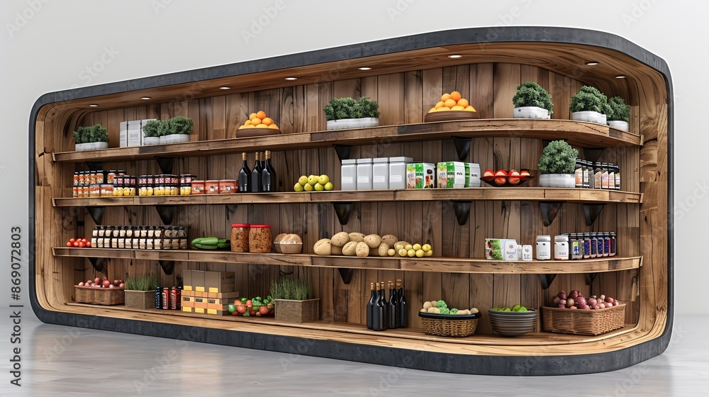 custom made wallpaper toronto digital3D rendered retail shelving with accessories on a plain backdrop.