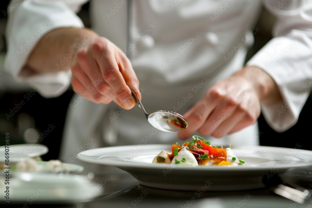 Professional Photography of a chef plating a dish. Capture the presentation and artistry, Generative AI Professional Photography of a chef plating a dish. Capture the presentation and artistry, Generative AI