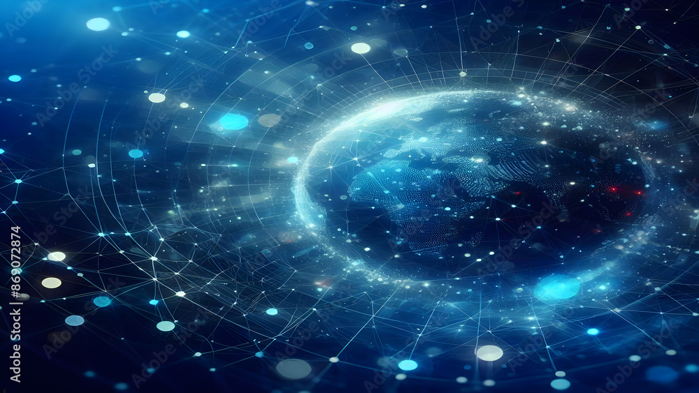 Blue abstract background with network grid and particles Blue abstract background with network grid and particles