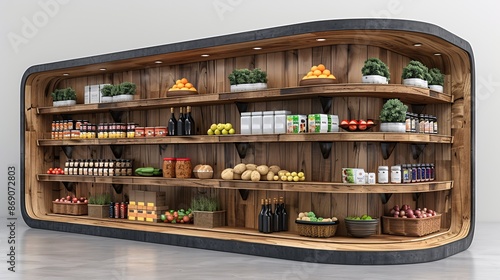 Wallpaper Mural 3D rendered retail shelving with accessories on a plain backdrop. Torontodigital.ca