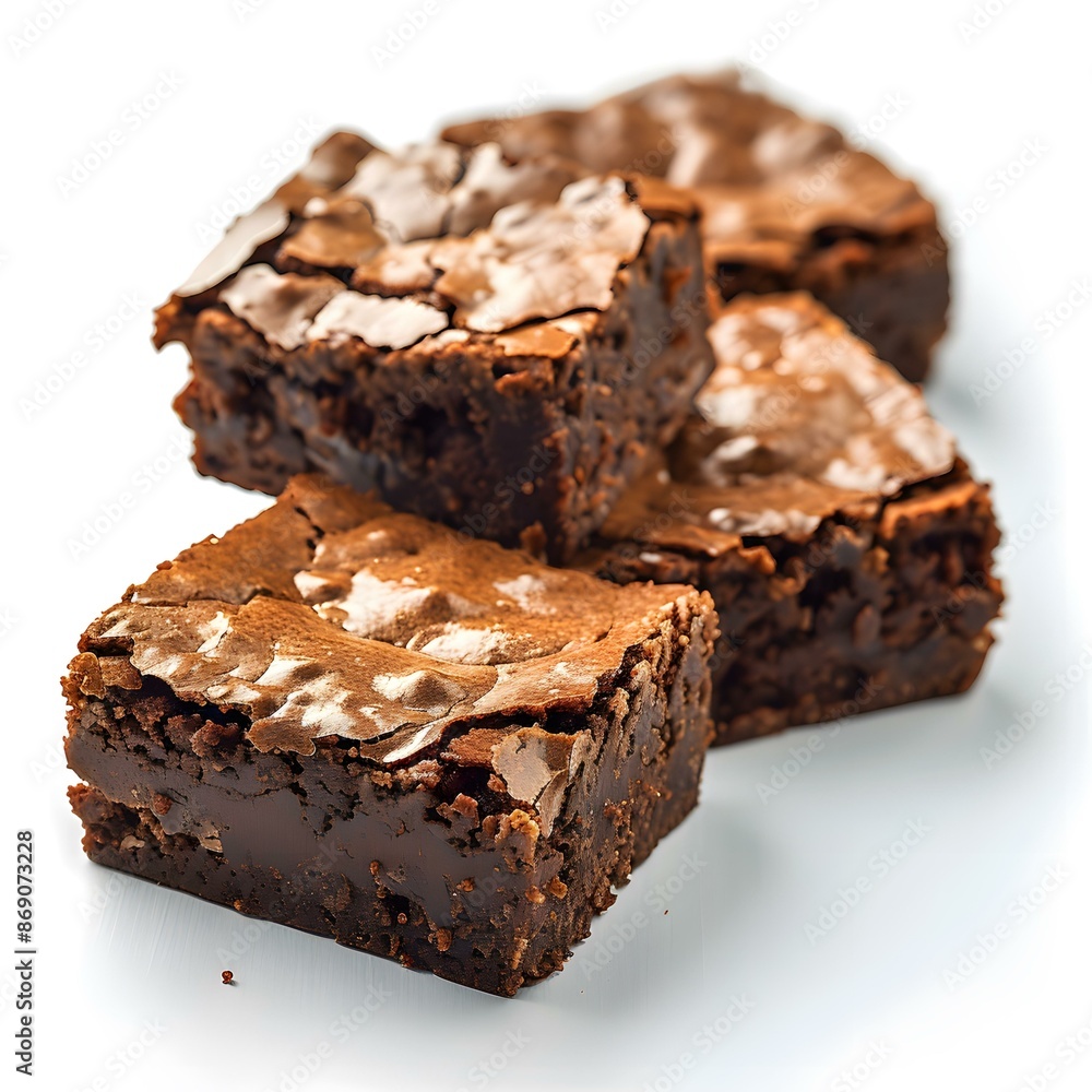 Freshly baked brownies on white background Freshly baked brownies on white background
