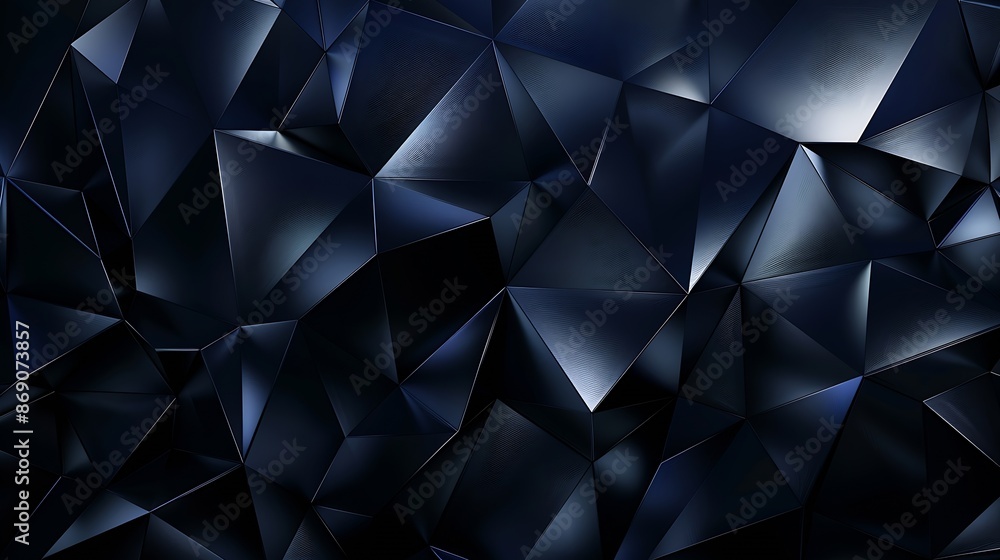 Fototapeta premium Black dark navy blue silver abstract pattern background Geometric shape Line triangle angle fold polygon diamond 3D Color gradient ombre Rough grain noise Light shadow Matte shimmer Mi : Generative AI