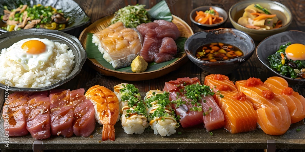 A variety of fresh and delicious sushi and sashimi A variety of fresh and delicious sushi and sashimi