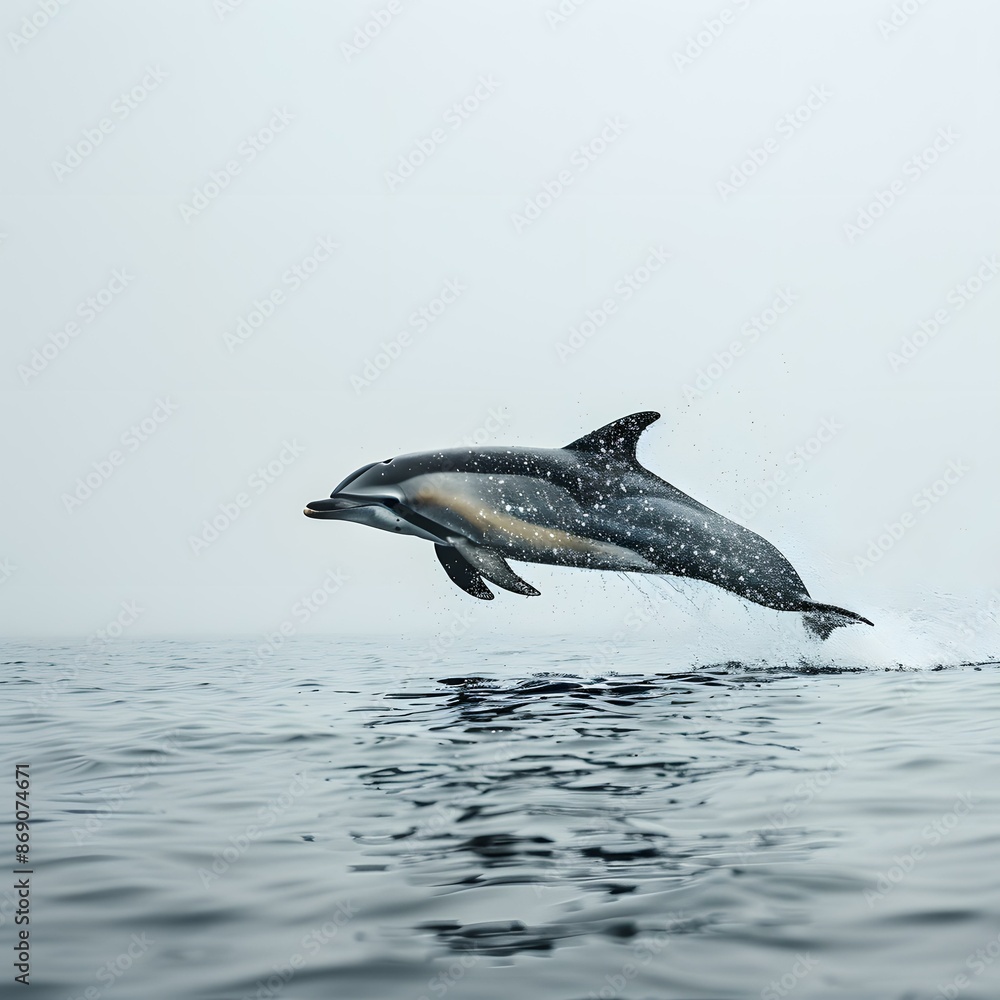 Fototapeta premium A bottlenose dolphin leaps out of the water.