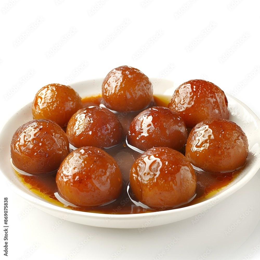 Sweet Gulab Jamun Dessert on a White Plate Sweet Gulab Jamun Dessert on a White Plate