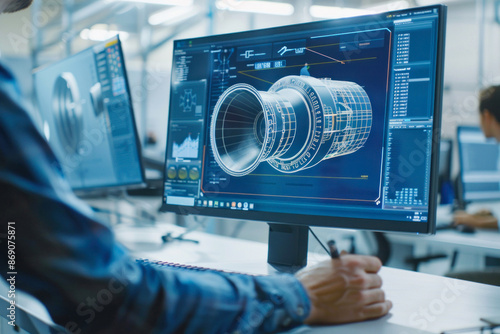 Obraz na płótnie Engineer drafting complex jet engine blueprint CAD w salonie