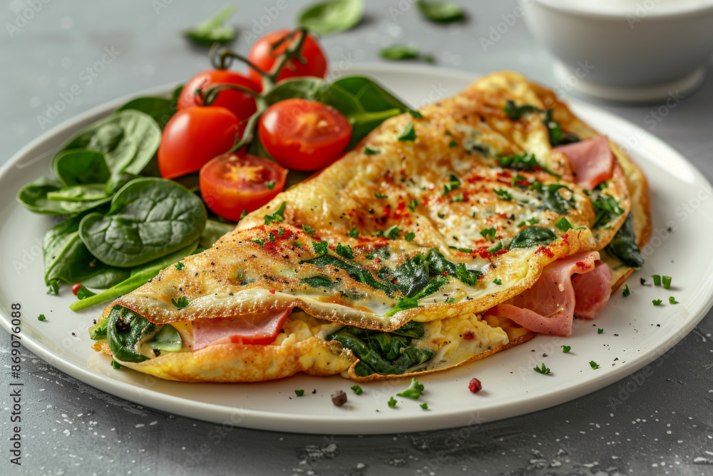 Spinach and Ham Omelet with Cherry Tomatoes Spinach and Ham Omelet with Cherry Tomatoes