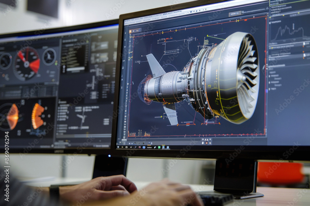 Computer-aided design showing complete jet engine