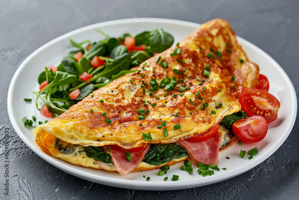 Delicious Ham and Spinach Omelette with a Side of Salad Delicious Ham and Spinach Omelette with a Side of Salad